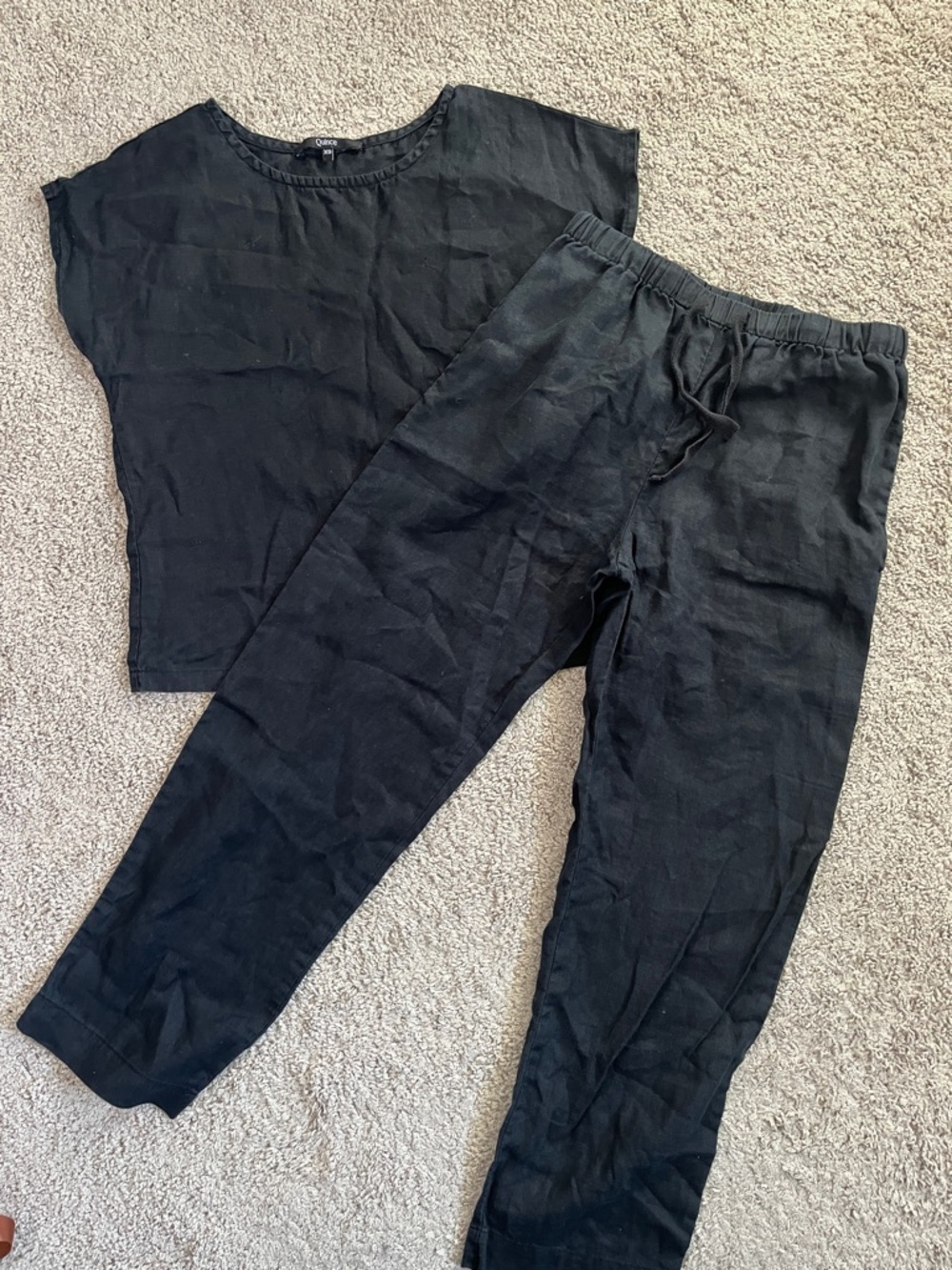 Quince Black 2 Piece European Linen Set Top Drawstring Pants Size XS